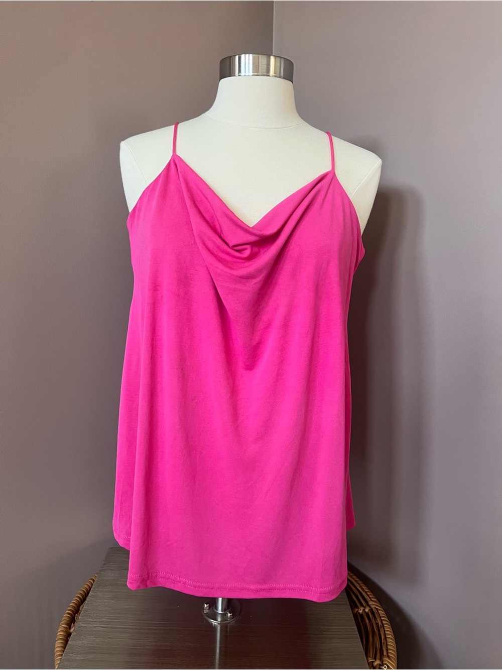 POL Hot Pink Draped Cowl Neck Camisole